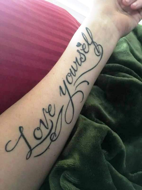 Abstract Love Yourself Tattoo On Wrist