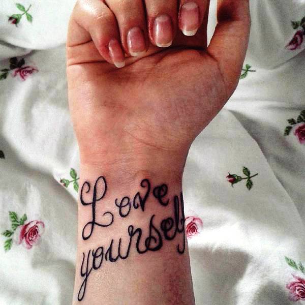 Adorable Love Yourself Wrist Tattoo