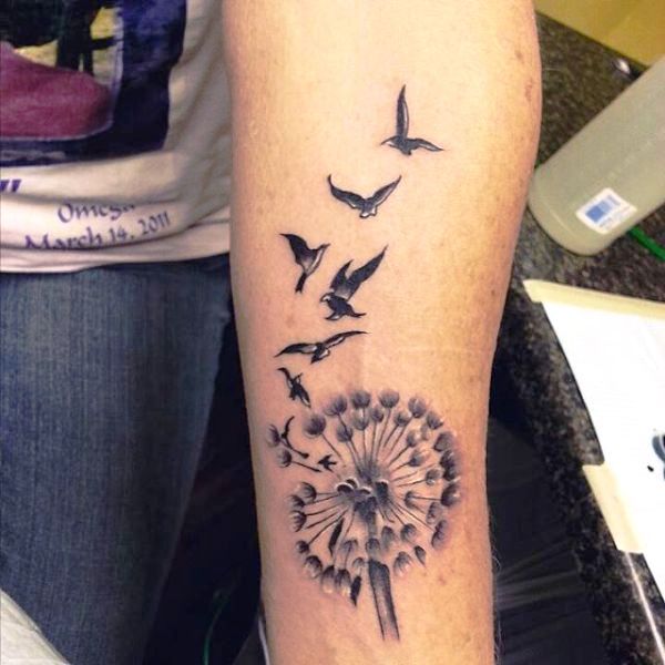 Amazing Birds Blowing From Dandelion Tattoo