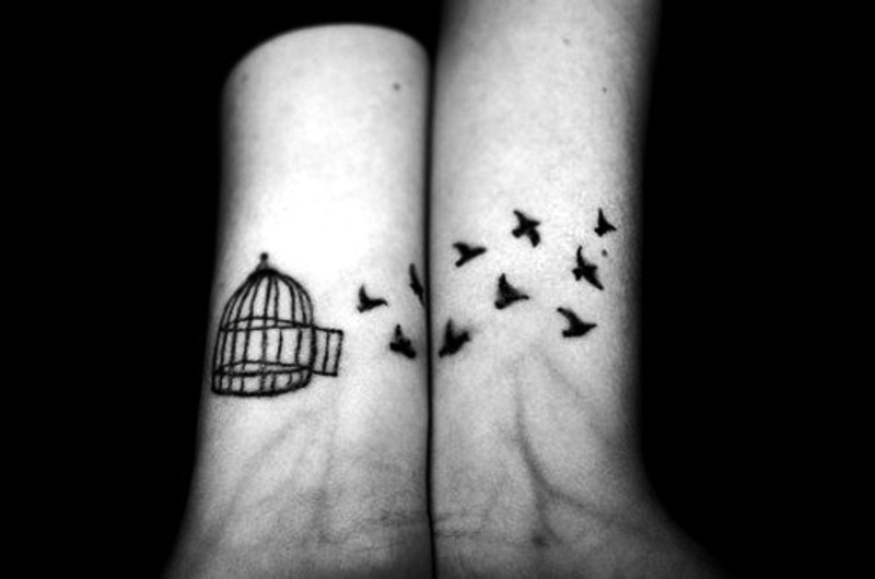 Amazing Cage Free Flying Birds Tattoo