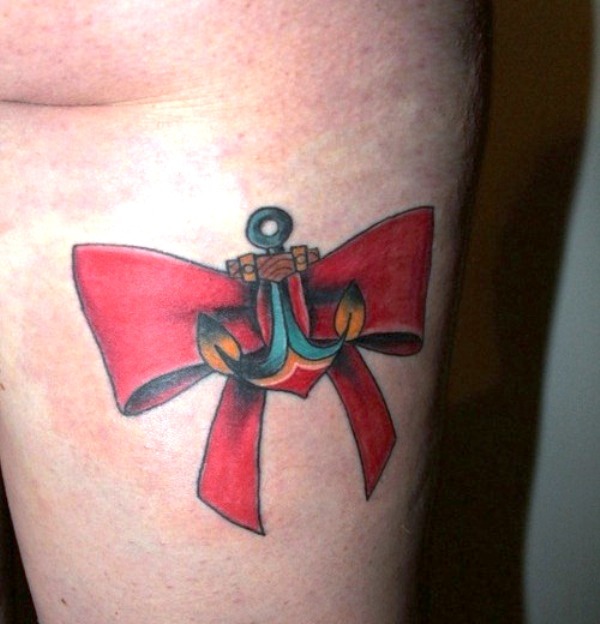 Amazing Red Bow With Red Anchor
