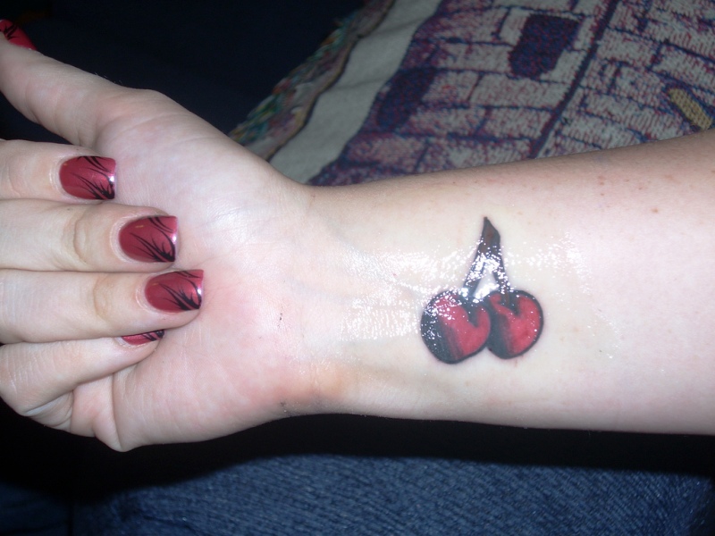 Attractive Cherry Tattoo On Wrist