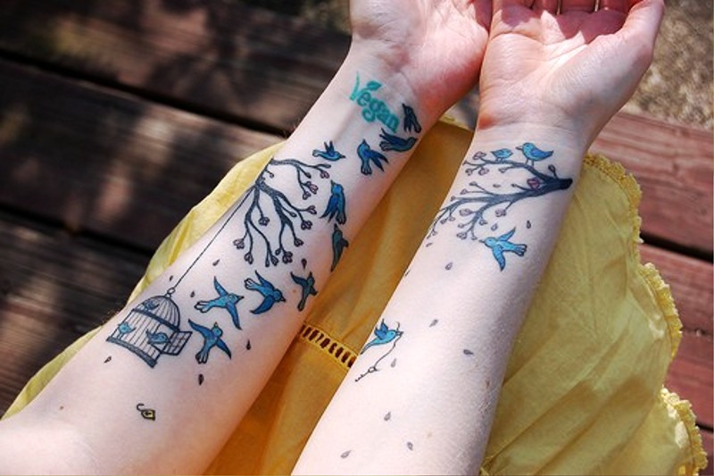 Awesome Blue Birds Tattoo On Both Wrist