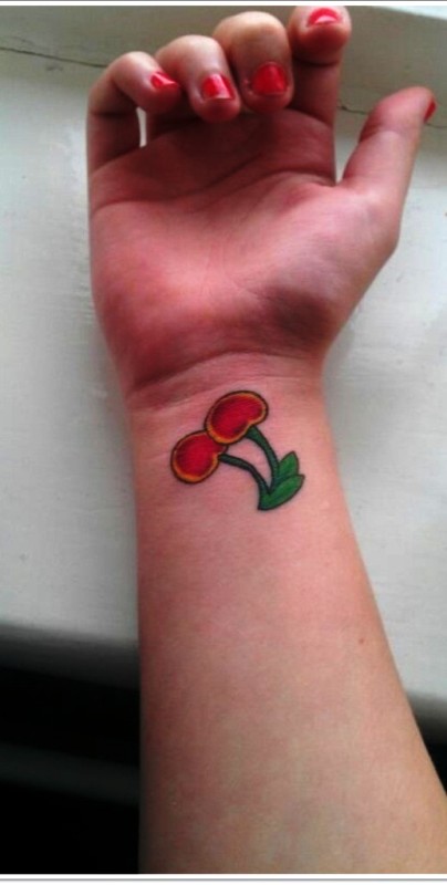 Beautiful Cherry Tattoo On Wrist
