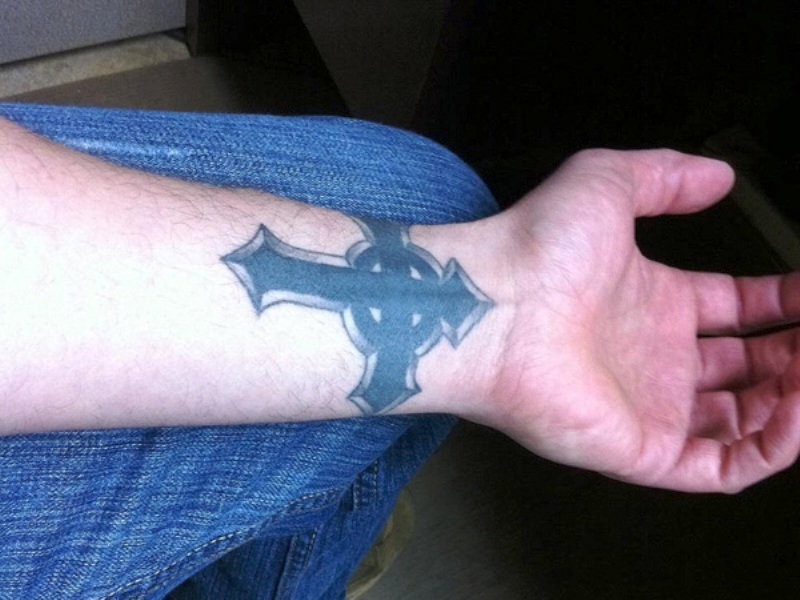 Big Black Cross Tattoo Design On Wrist