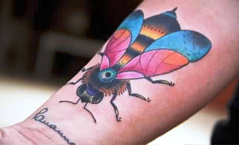 Big Colorful Bee Tattoo