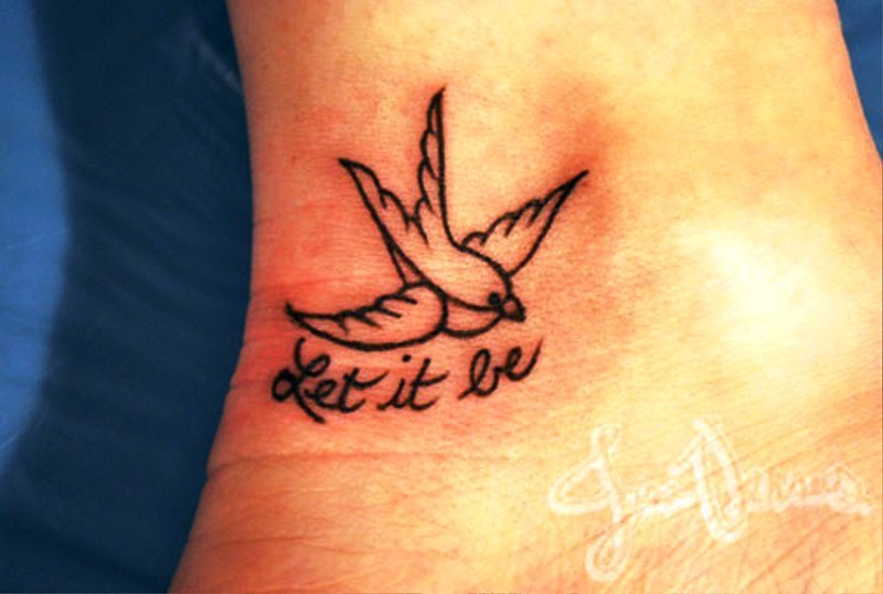 Bird With Let It Be Tattoo On Wrist