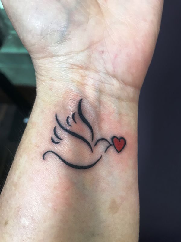Bird With Red Little Heart Tattoo