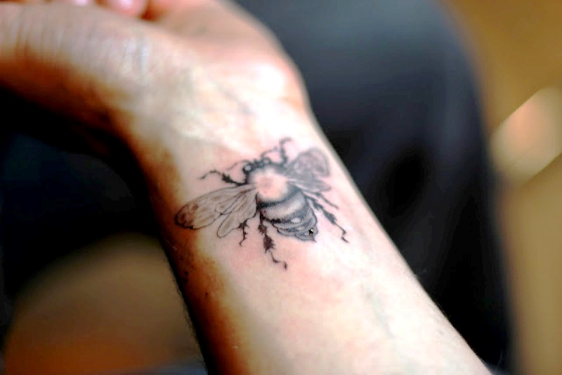 Black And Grey Bee Tattoo