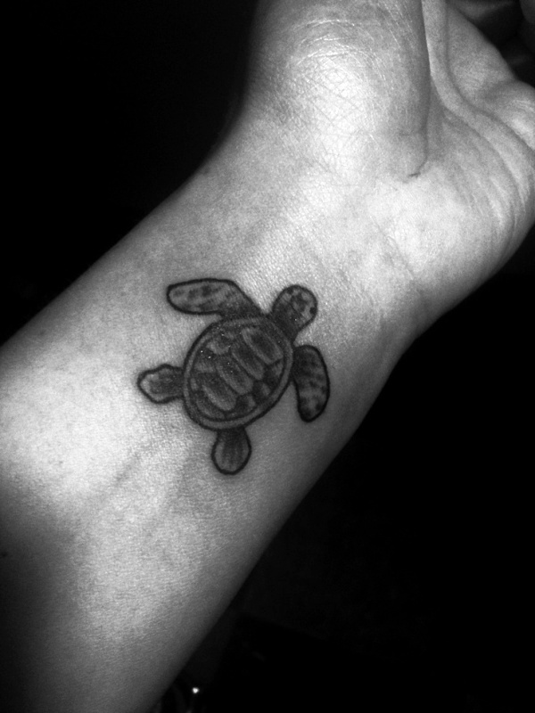 Black And Grey Turtle Tattoo On Wrist