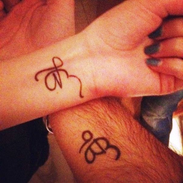 Black Ek Onkar Tattoo On Couple Wrist