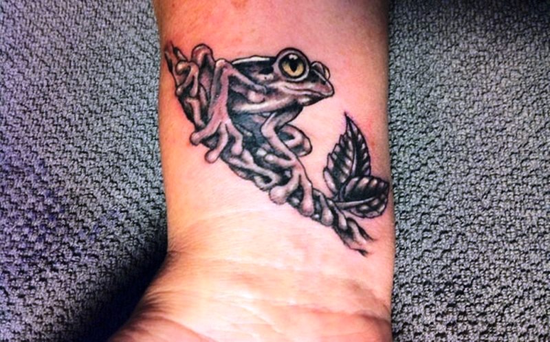 Black Frog Tattoo On Wrist