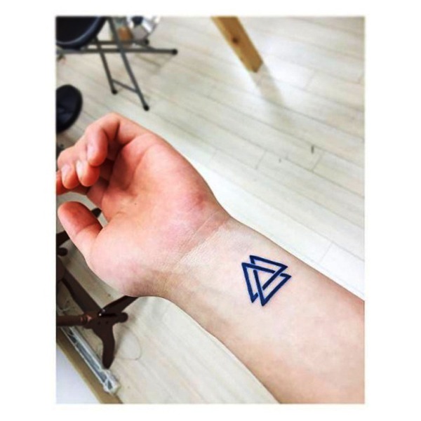 Blue Double Triangle Wrist Tattoo