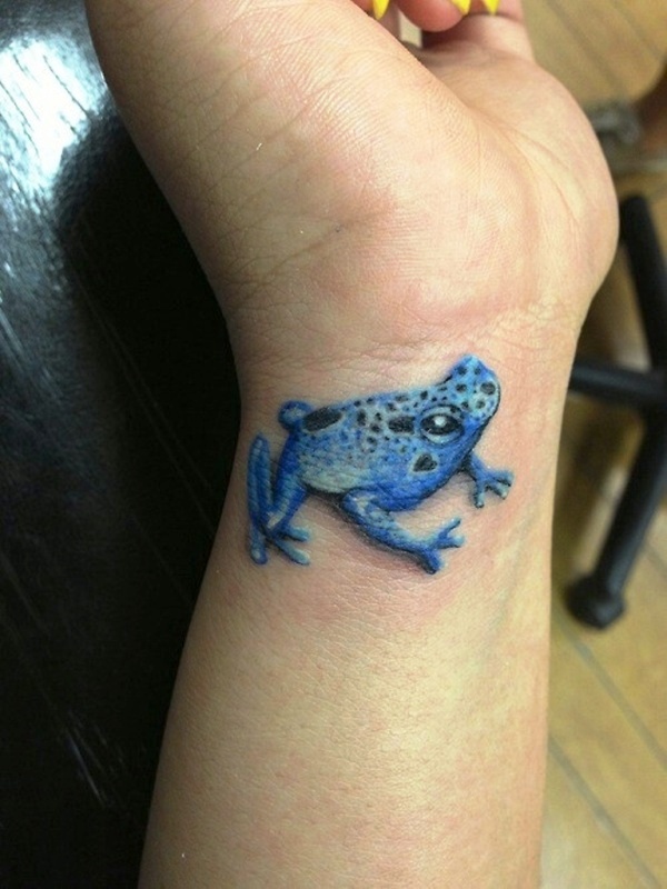 Blue Frog Tattoo On Wrist