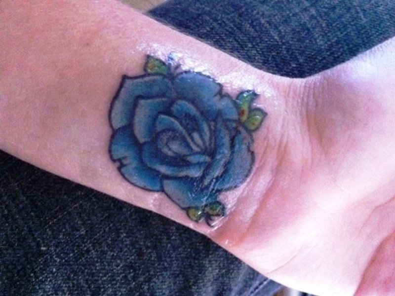 Blue Rose Wrist Tattoo