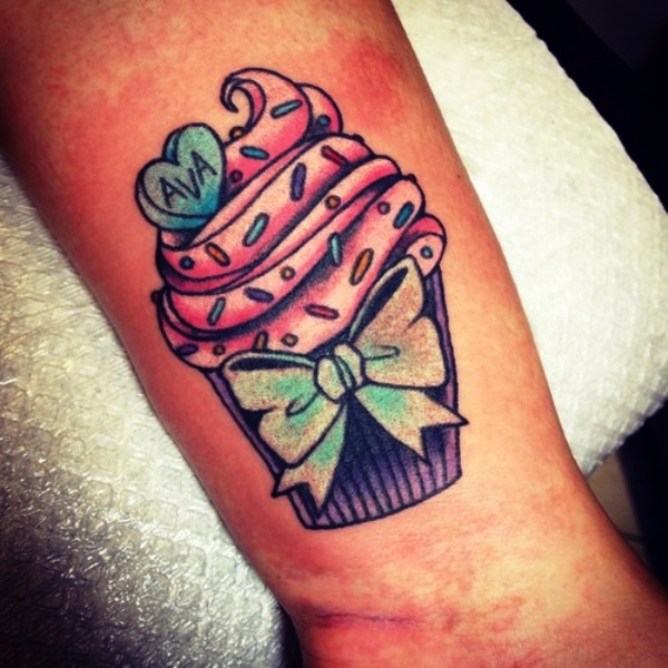 Bow With Cup Cake Design Tattoo