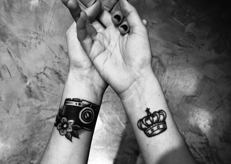 Camera And Crown Wrist Tattoo