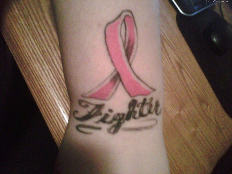 Cancer Ribbon Tattoo On Wrist