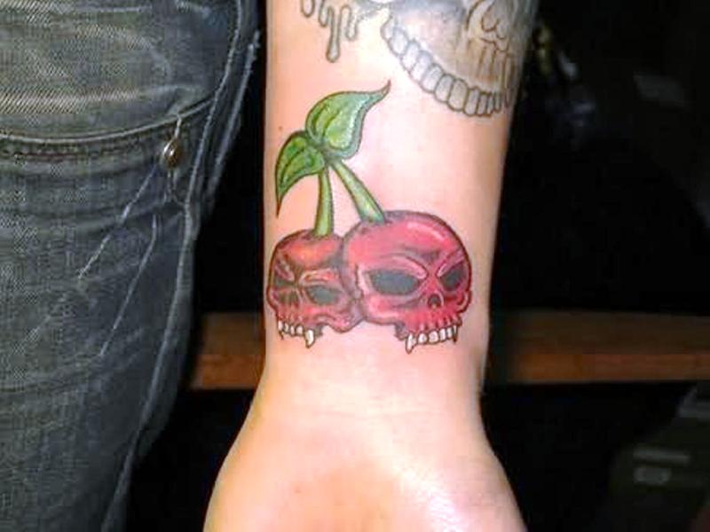 Cherry Skull Tattoo On Wrist