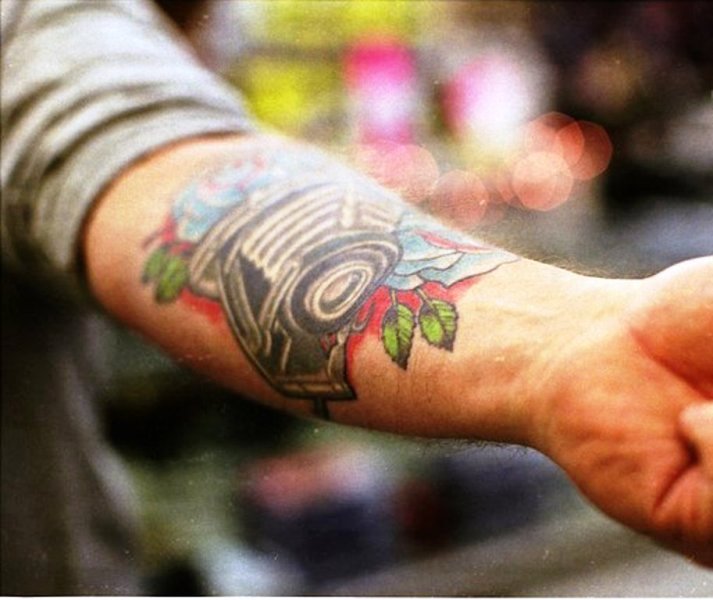 Colored Camera Tattoo On Wrist