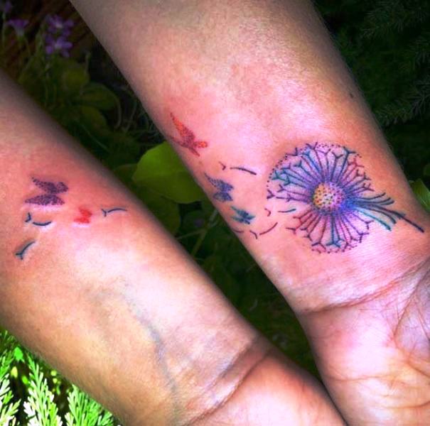 Colored Dandelion Tattoo On Wrist