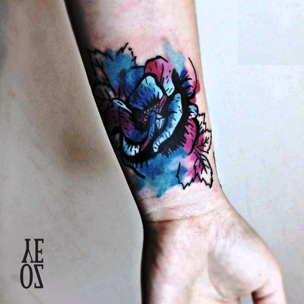 Colored Rose Tattoo Design
