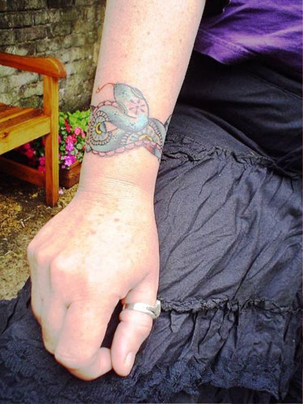 Colored Snake Tattoo On Wrist