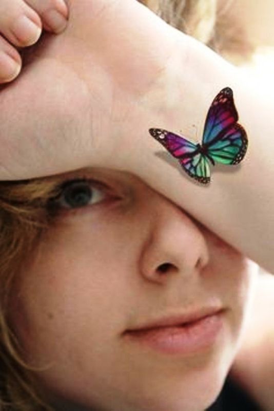 Colorful Butterfly Tattoo On Wrist
