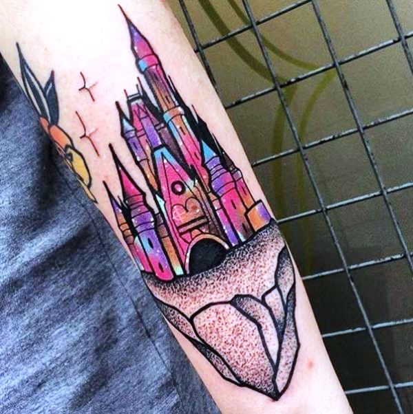 Colorful Disney Castle Tattoo On Wrist