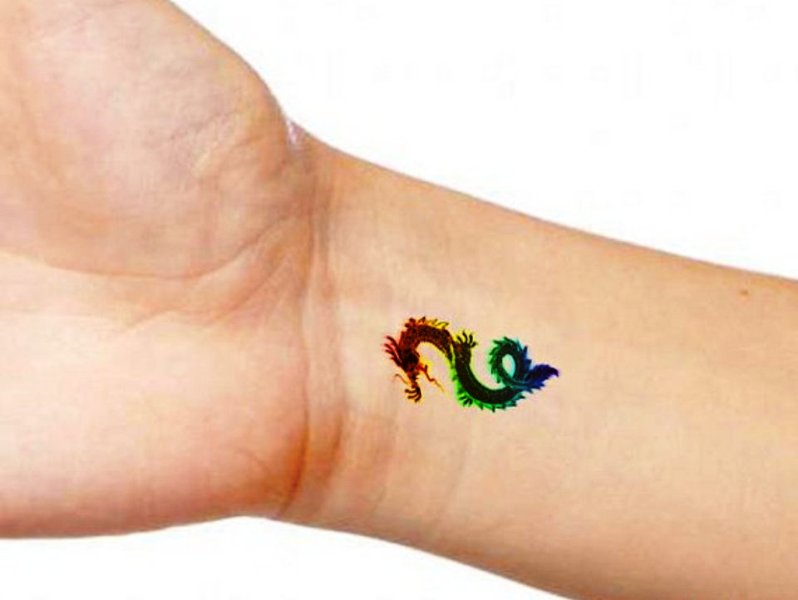 Colorful Dragon Tattoo On Wrist