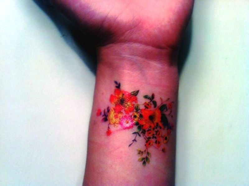Colorful Flowers Tattoos On Wrist