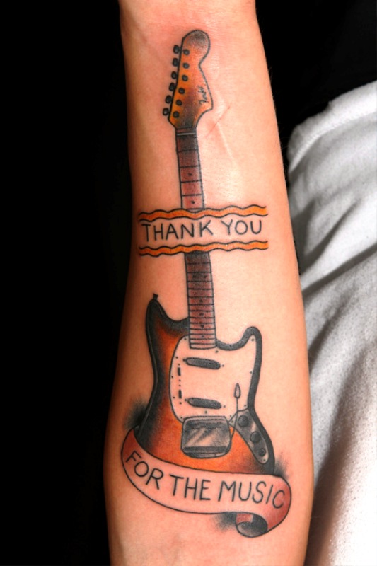 Colorful Guitar Tattoo On Wrist