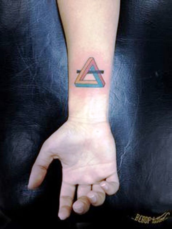 Colorful Triangle Wrist Tattoo