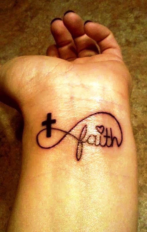 Cross And Faith Tattoo On Wrist