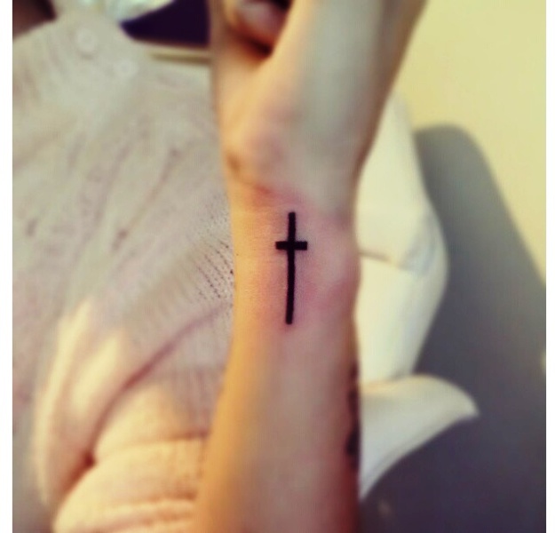 Cross Tattoo On Side Wrist
