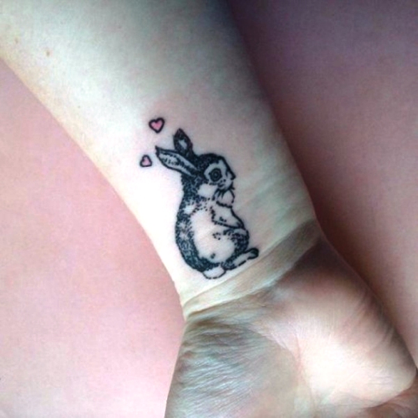 Cute Black Rabbit Tattoo On Wrist