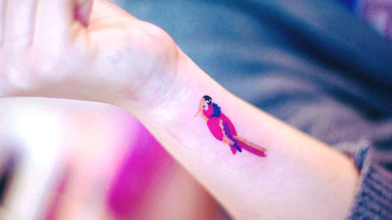 Cute Colorful Parrot Wrist Tattoo