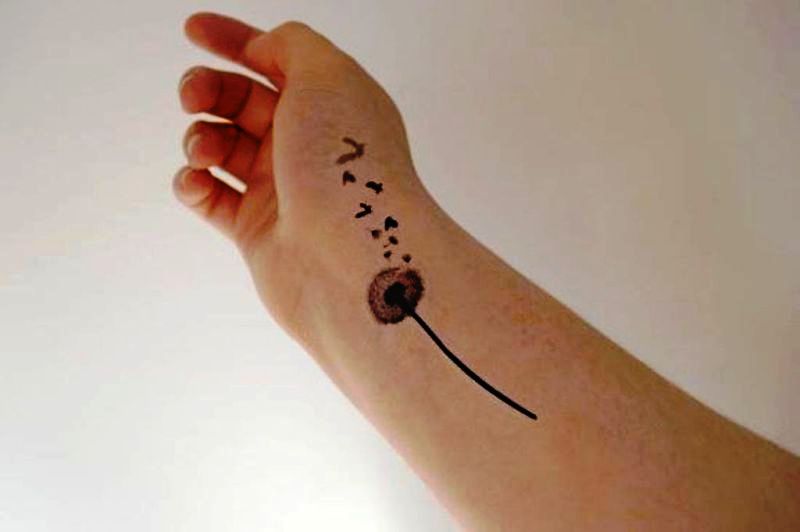 Cute Dandelion Tattoo With Birds On Wrist