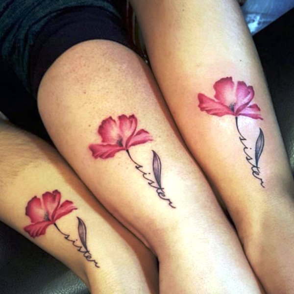 Cute Flower And Sister Tattoo