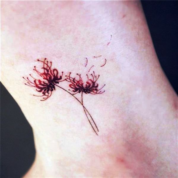 Cute Red Flower Tattoo On Wrist