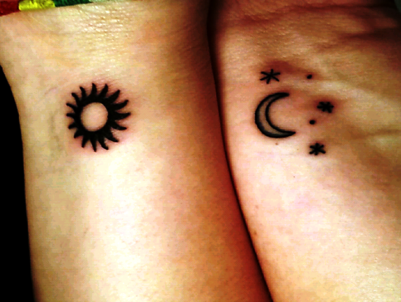 Cute Sun Moon Tattoo On Wrist