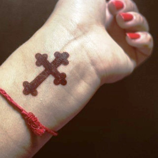 Decent Cross Design Tattoo On Wrist