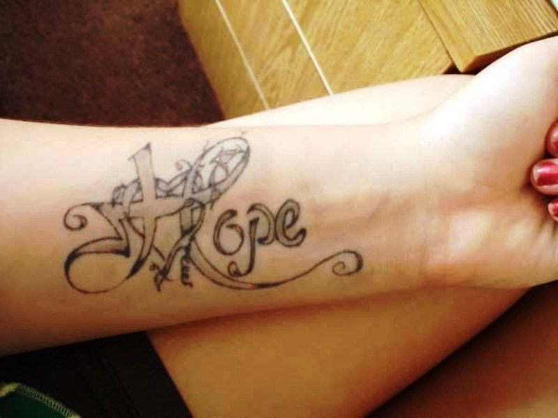 Designer Hope Tattoo On Wrist
