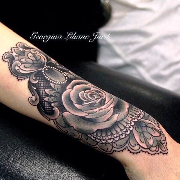 Designer Rose Tattoo On Wrist