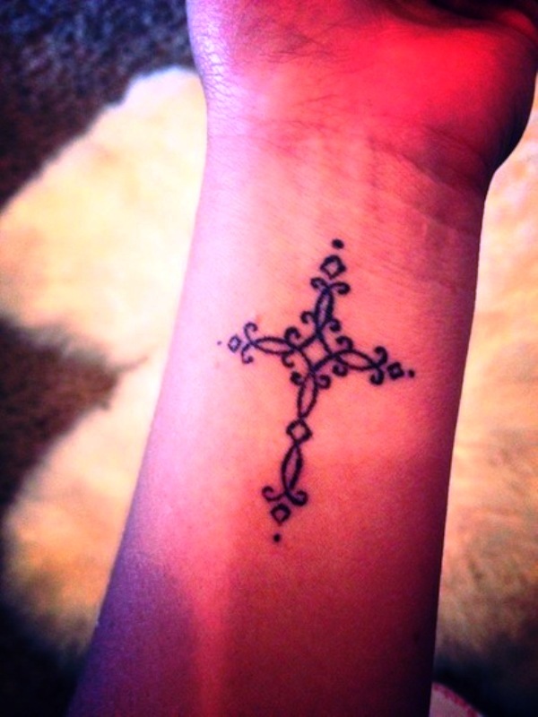 Elaborate Cross Tattoo On Wrist