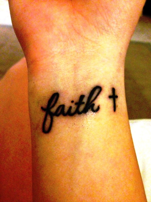 Faith And Cross Tattoo On Wrist