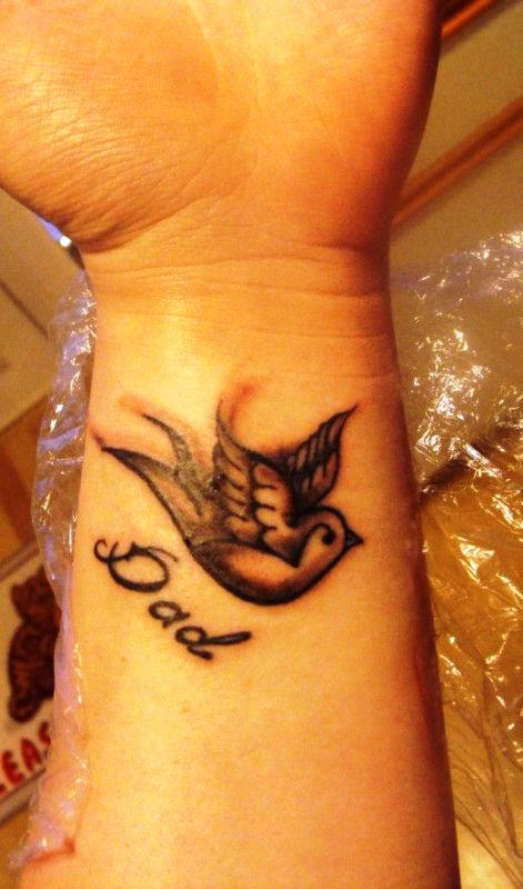 Flying Bird With Dad Tattoo Design