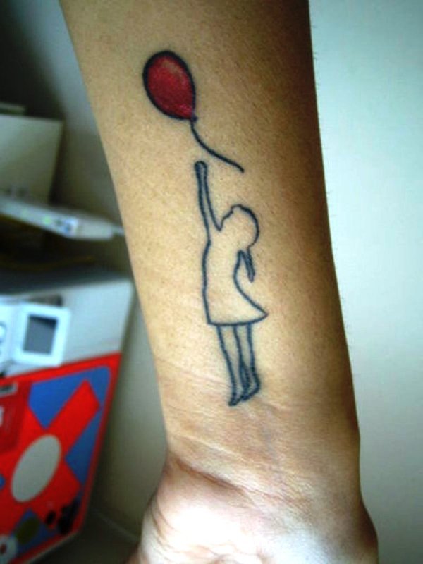 Girl With Balloon Tattoo On Wrist