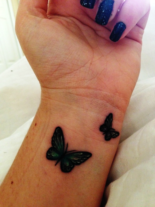 Green Butterflies Tattoo On Wrist
