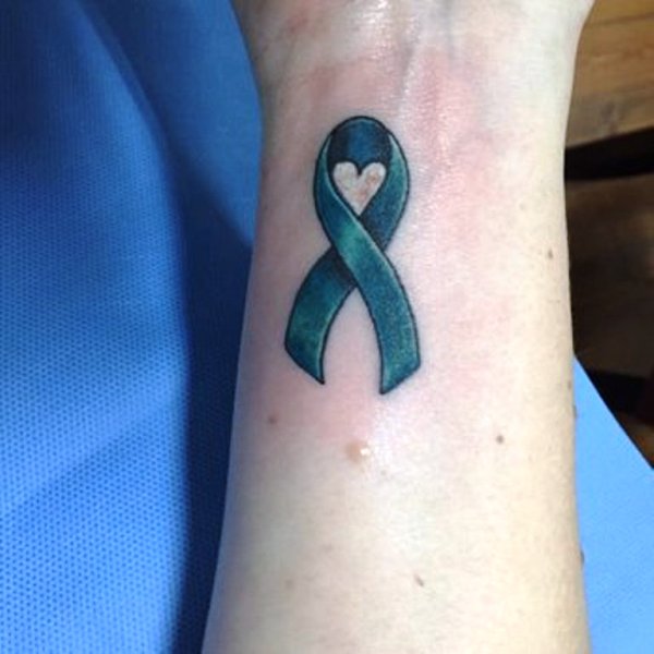 Green Cancer Ribbon Wrist Tattoo Design